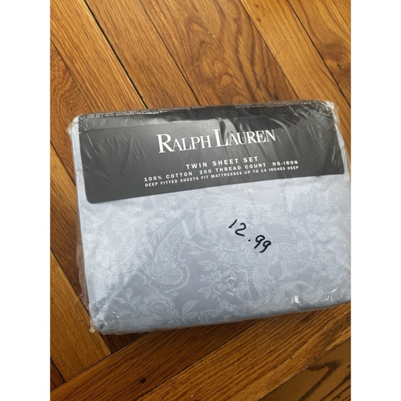 Vintage Ralph Lauren Avery Blue Floral Paisley Twin Sheet Set OPEN SIDES NEW 90s